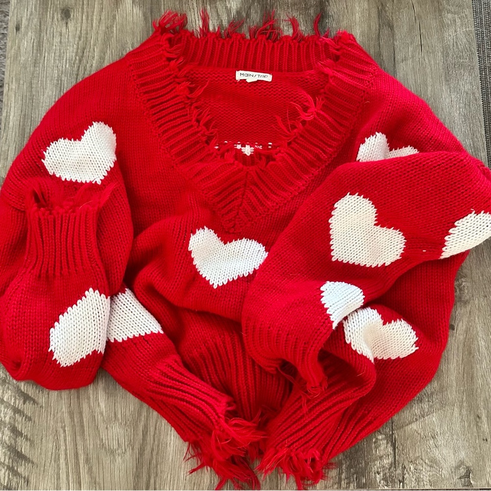 Oversized red heart v neck sweater - perfect for Valentine’s Day